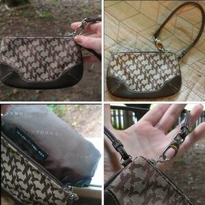NY&CO. Monogram Two-toned Leather & Canvas Clip-on Coin Purse Wristlet Keychain